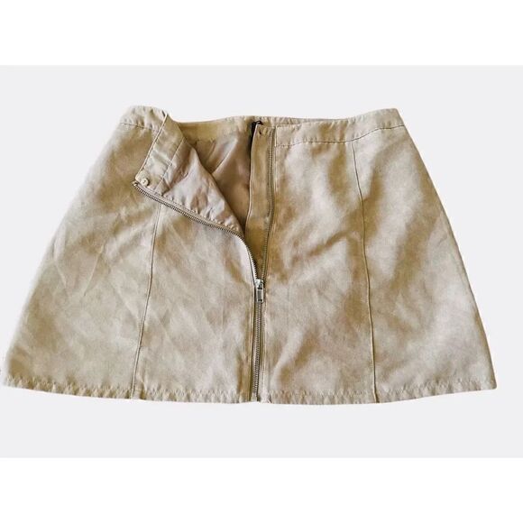 H& M Divided Suede Zipper Front Tan Womens Mini Skirt SZ 12 - Picture 4 of 4